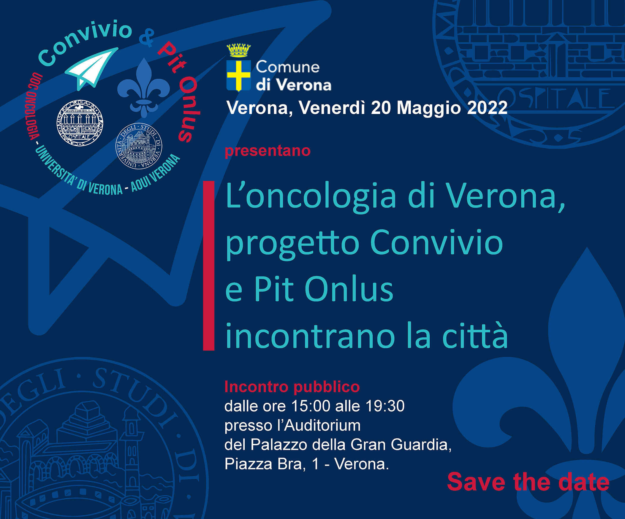 Evento L’oncologia di Verona, progetto Convivio e Pit Onlus incontrano la città.