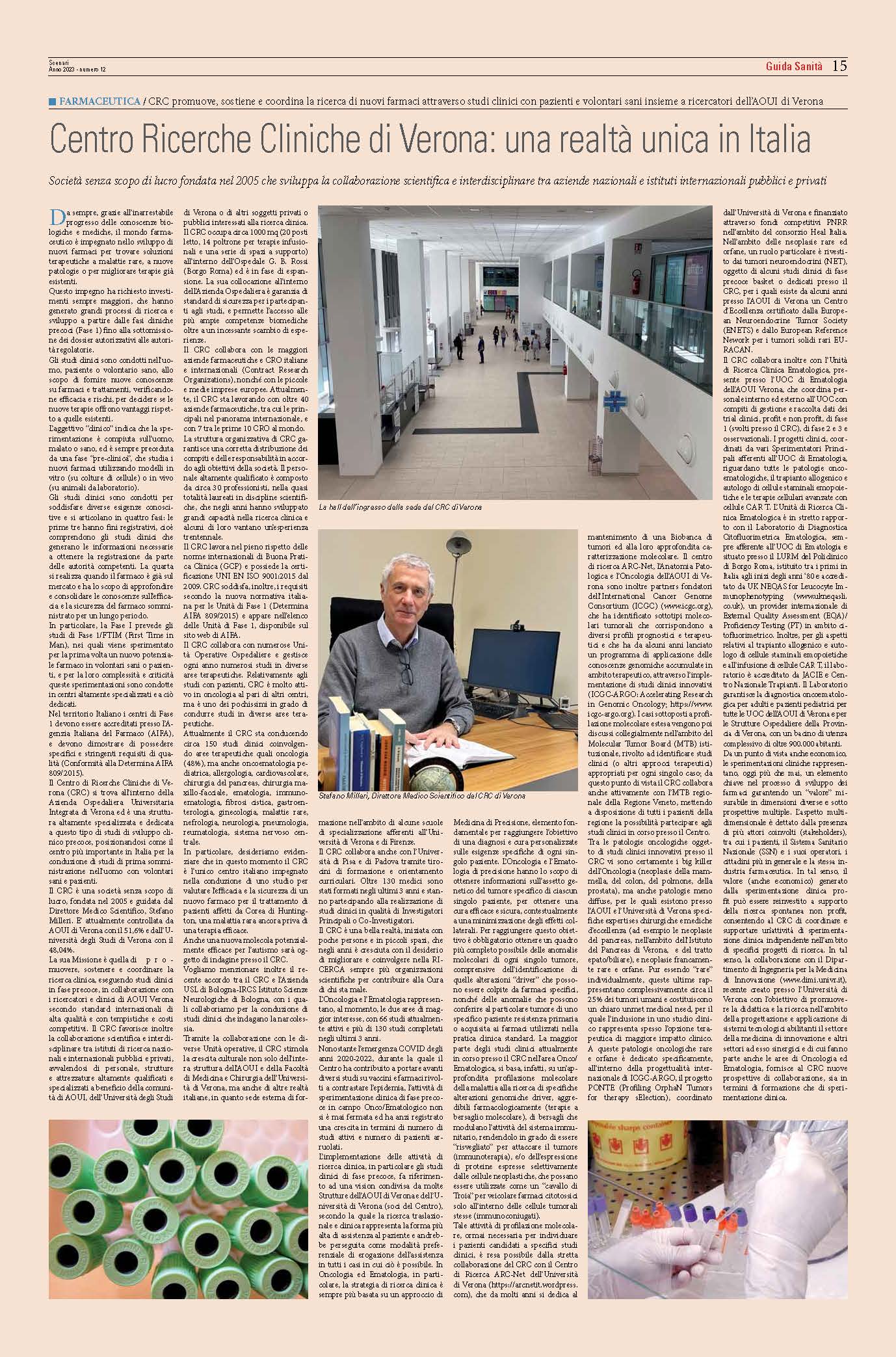 CRC su il sole 24 ore - scenari sanità