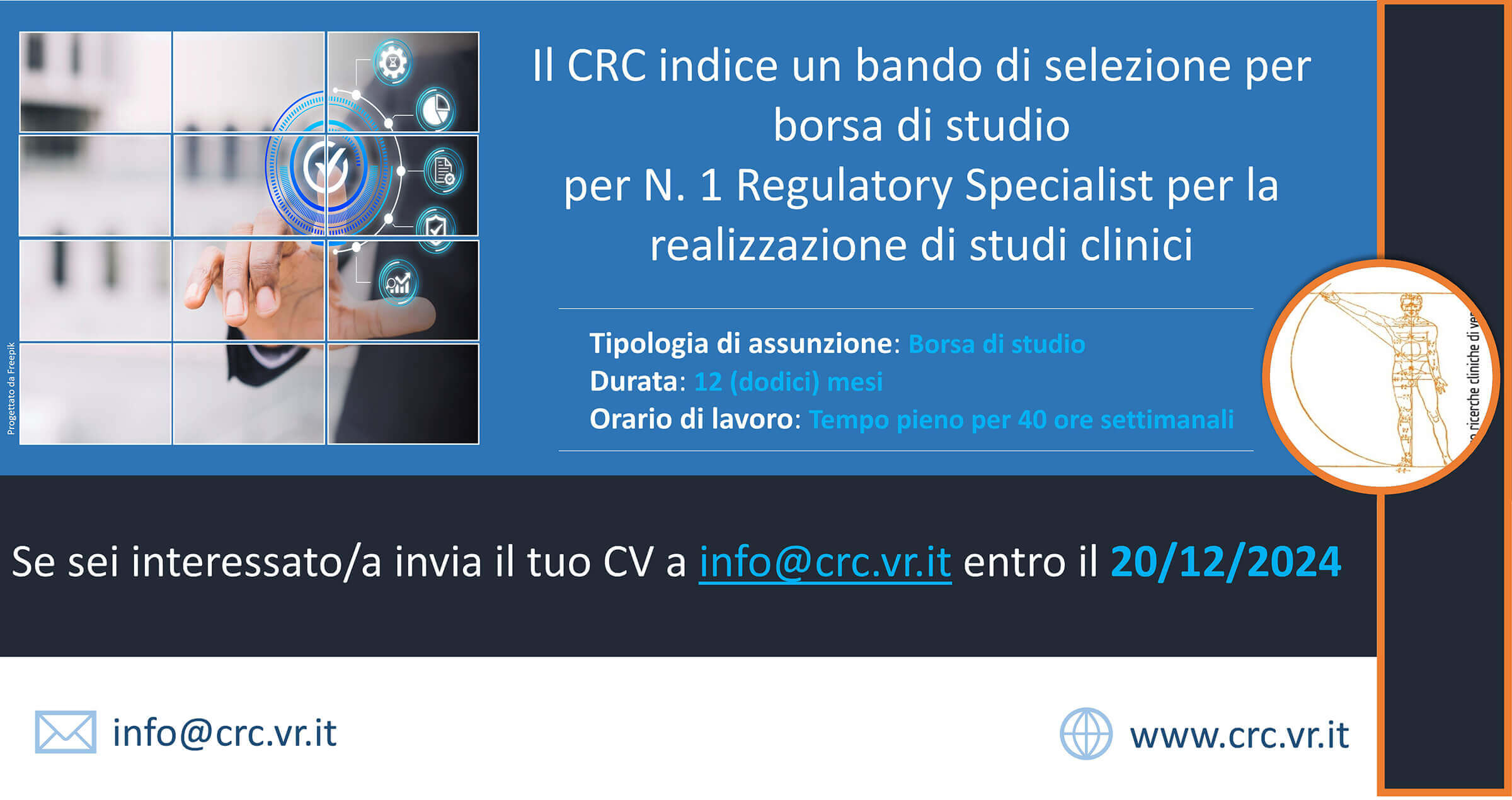 BANDO per Borsa di studio N. 1 Regulatory Specialist per per la realizzazione di studi clinici