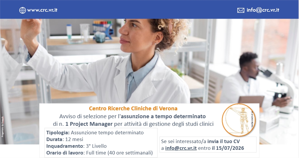 Avviso di selezione per l'assunzione a tempo determinato ​di n. 1 PM e supporto informatico per attività di gestione degli studi clinici