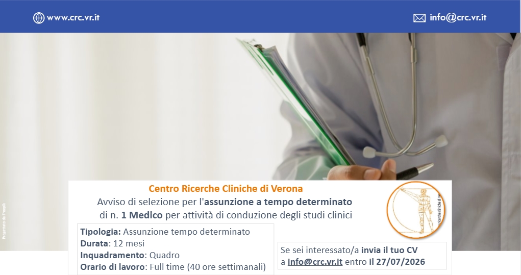 Avviso di selezione per l'assunzione a tempo determinato ​di n. 1 Medico per attività di conduzione degli studi clinici