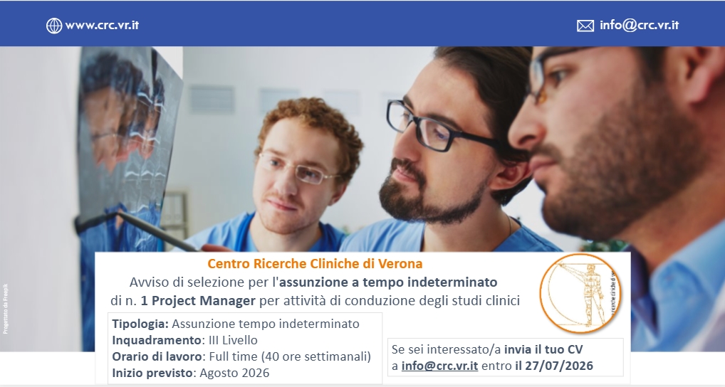 Avviso di selezione per l'assunzione a tempo indeterminato ​di n. 1 pm per attività di gestione degli studi clinici - Inizio Agosto 2026​